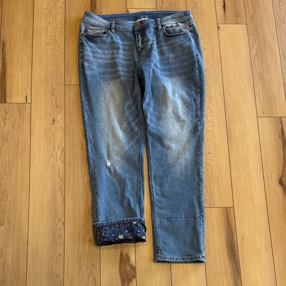 Matilda Jane Medium Blue Boyfriend Jeans with Navy Floral Cuff